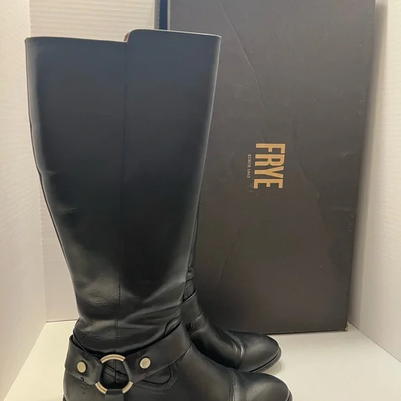 Frye Shoes Frye Black Heeled Boots Carson Harness Size With